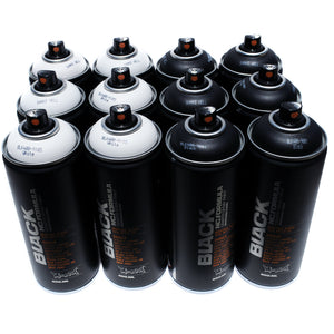 BLACK 400ml Spray Paint 12 Pack - Black and White