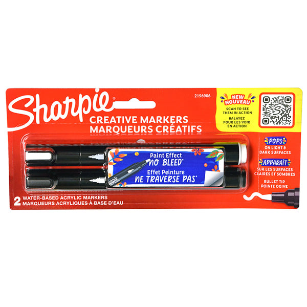 Sharpie Creative Marker Acrylic Paint Pens 2 Count Black and White