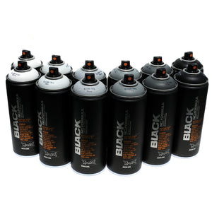 Montana BLACK 400ml Spray Paint 12 Pack - Grey Scale Colors