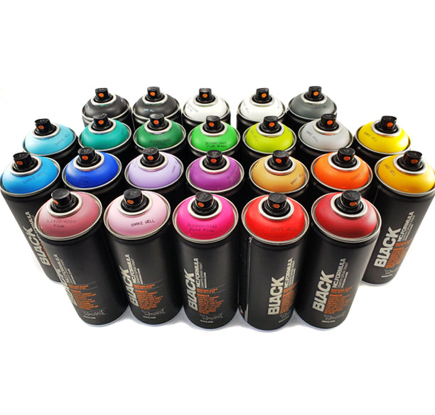 Montana BLACK 400ml Spray Paint 24 Pack Complete Artist Set