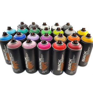 Montana BLACK 400ml Spray Paint 24 Pack - Complete Artist Set