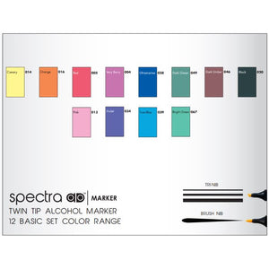 Spectra Dual Tip Alcohol Markers Basic set of 12 by Chartpak