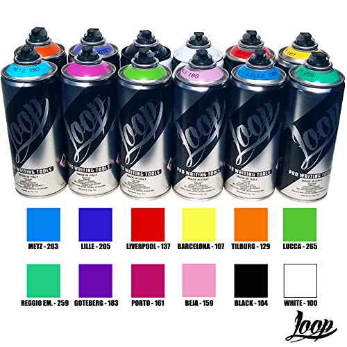 Loop Spray Paint Set of 12 400ml Cans - Popular Colors - InfamyArt