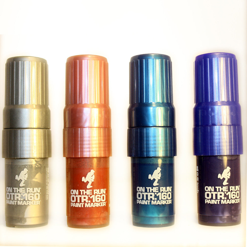 On the Run OTR .160 Permanent Pocket Size Jumbo Paint Marker – Metallic Set of 4 Colors Including Silver, Red, Purple, and Blue